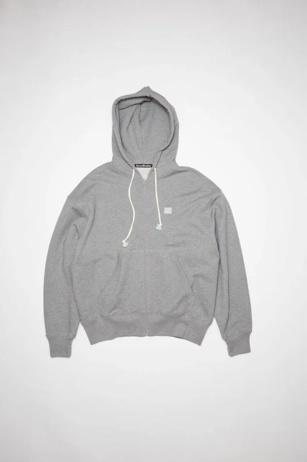 Acne Studios Sweatshirts Woman Hooded Zippered SweatshirtUnisex Light Grey Melange