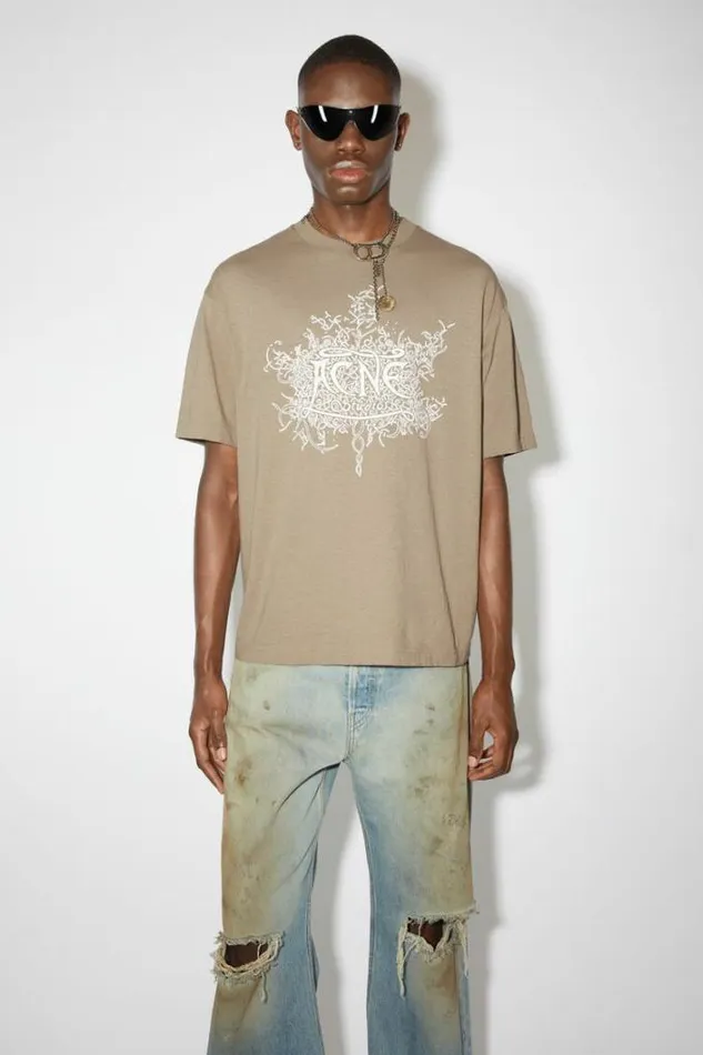 Acne Studios Tshirts Man Glow In The Dark Logo Tshirt Dark Beige