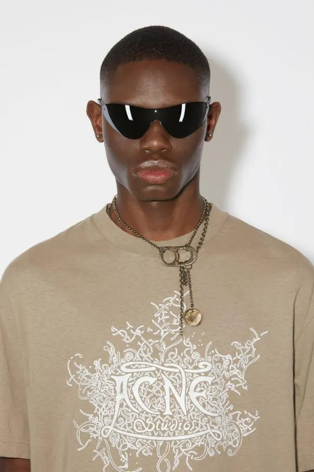 Acne Studios Tshirts Man Glow In The Dark Logo Tshirt Dark Beige