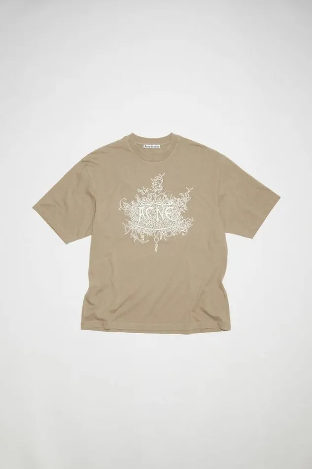 Acne Studios Tshirts Man Glow In The Dark Logo Tshirt Dark Beige