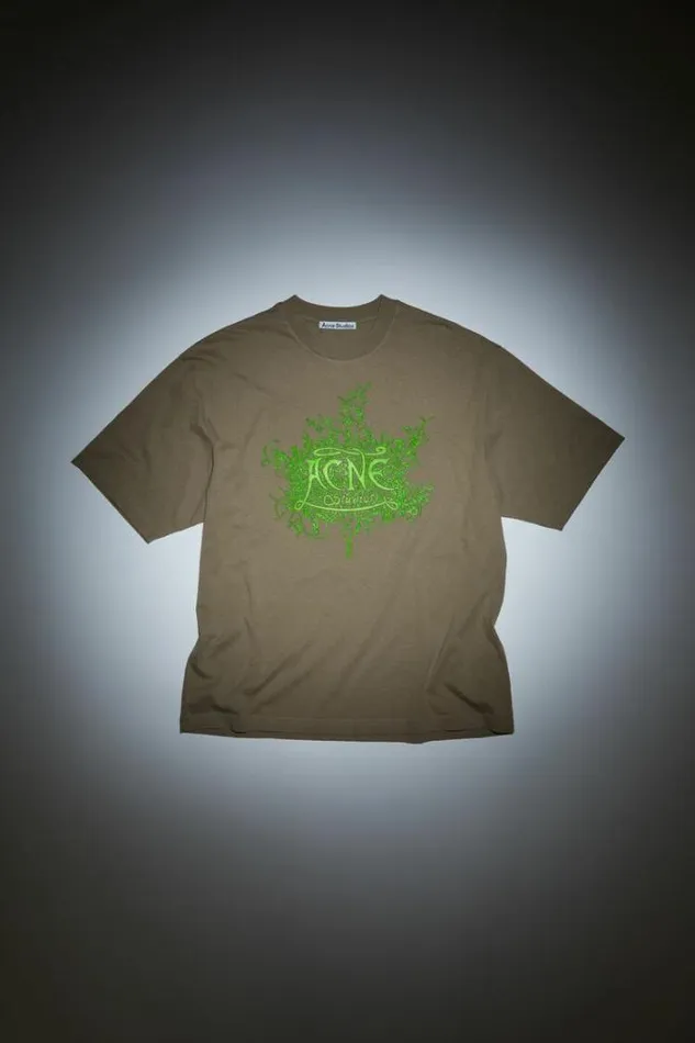Acne Studios Tshirts Man Glow In The Dark Logo Tshirt Dark Beige