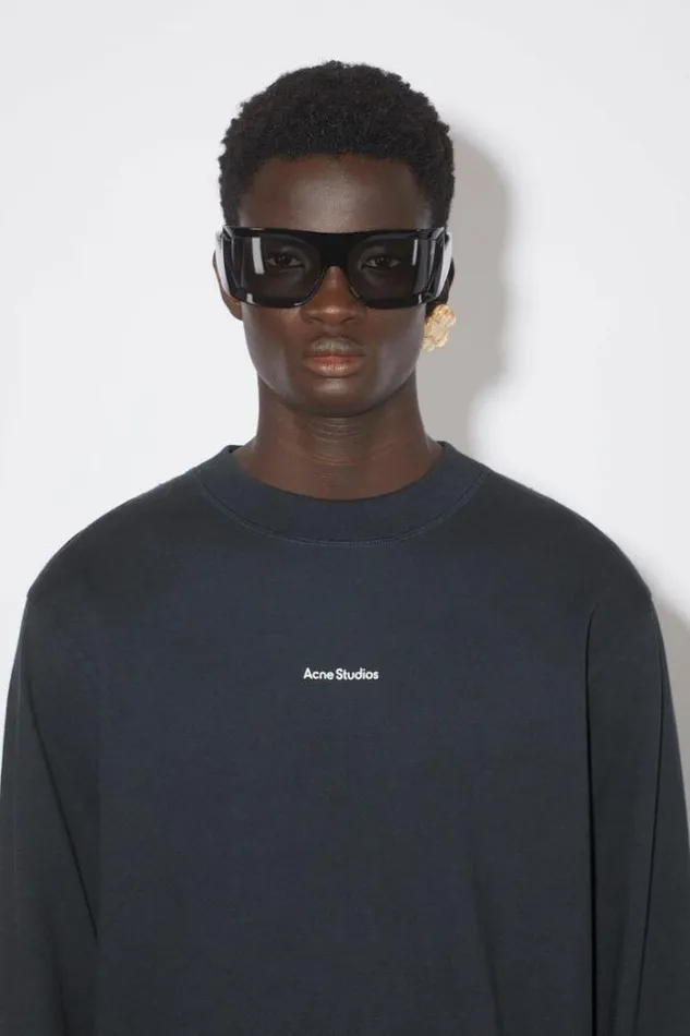 Acne Studios Tshirts Man Logo Long Sleeve Tshirt Black