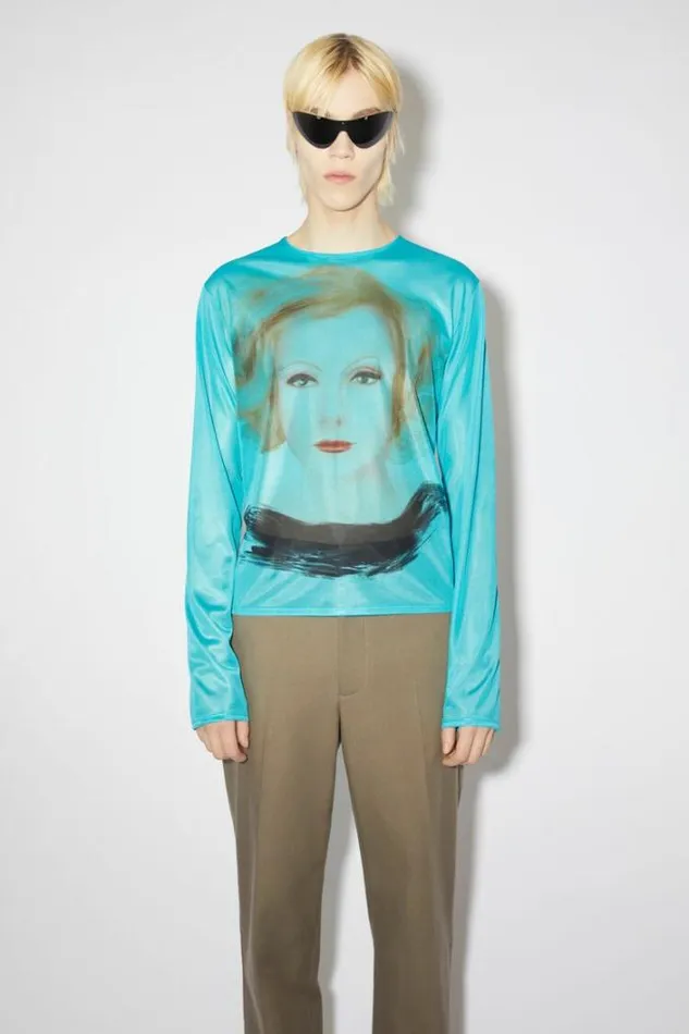 Acne Studios Tshirts Man Printed Long Sleeve Tshirt Fluo Blue