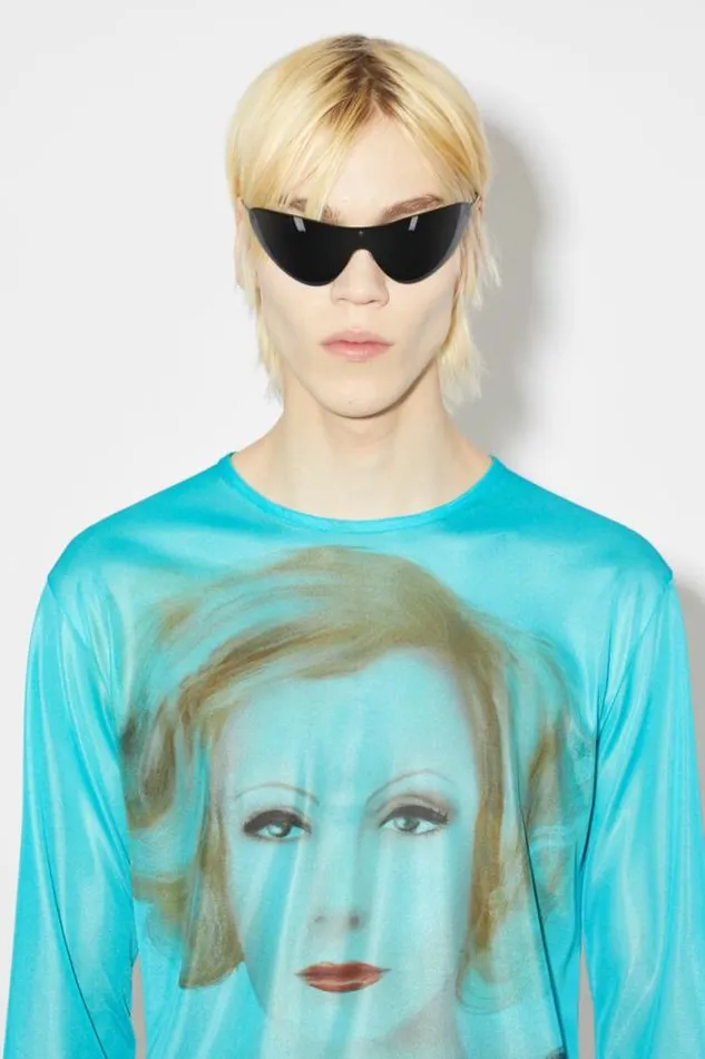 Acne Studios Tshirts Man Printed Long Sleeve Tshirt Fluo Blue