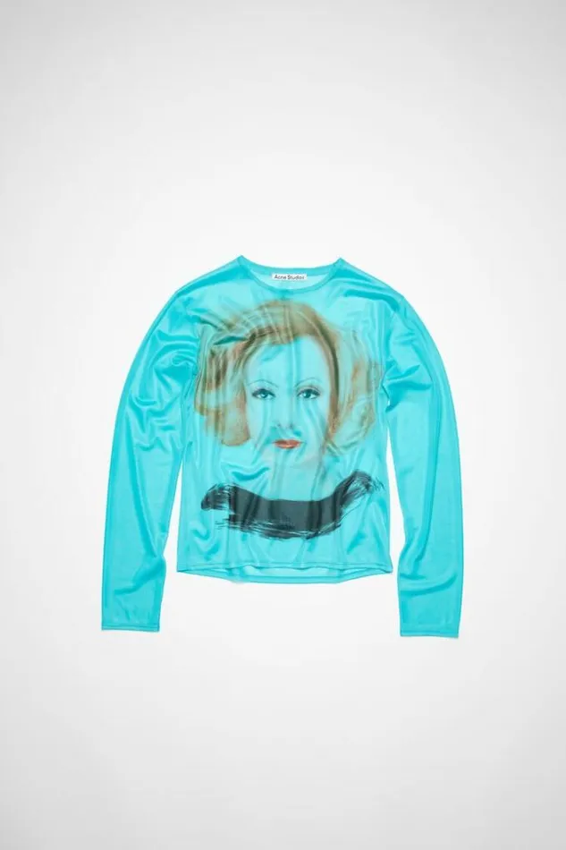 Acne Studios Tshirts Man Printed Long Sleeve Tshirt Fluo Blue