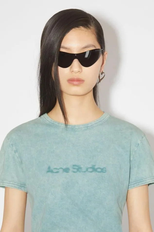 Acne Studios Tshirts Woman Blurred Logo Tshirt Powder Blue