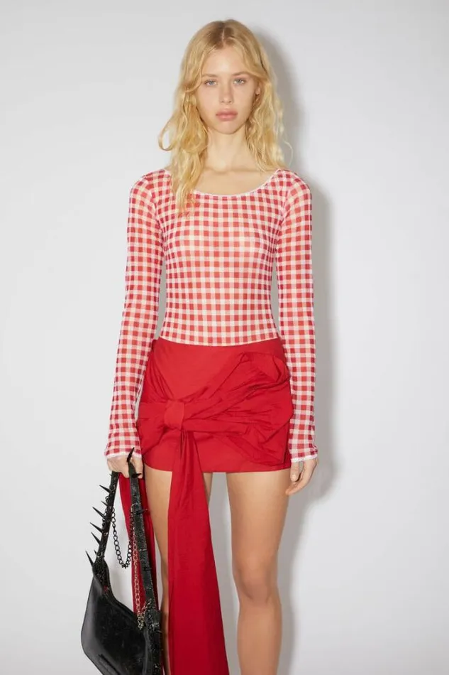 Acne Studios Tshirts Woman Gingham Body SuitRunway Show Cardinal Red