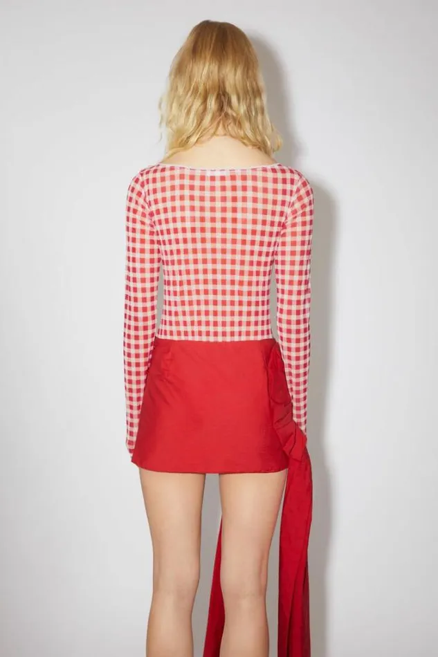 Acne Studios Tshirts Woman Gingham Body SuitRunway Show Cardinal Red