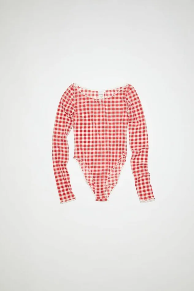 Acne Studios Tshirts Woman Gingham Body SuitRunway Show Cardinal Red
