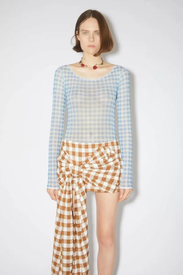 Acne Studios Tshirts Woman Gingham Body SuitRunway Show Ice Blue