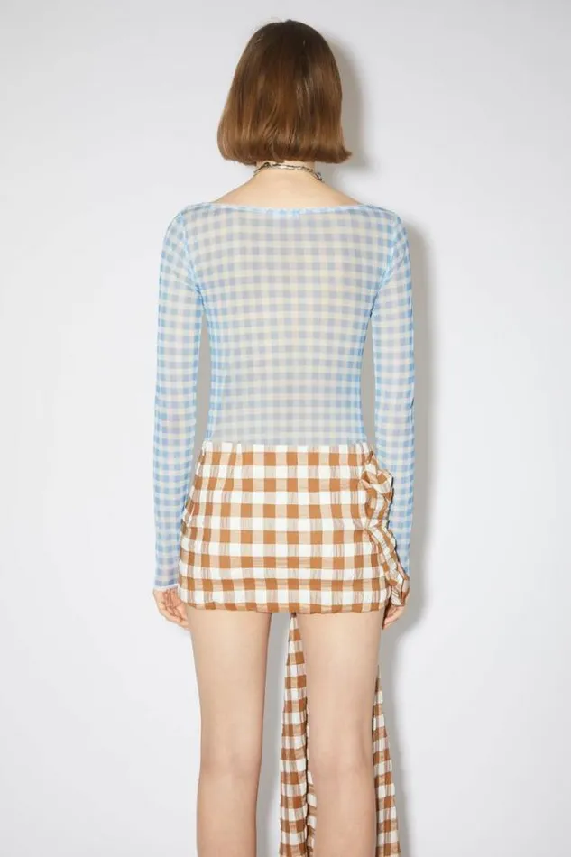 Acne Studios Tshirts Woman Gingham Body SuitRunway Show Ice Blue