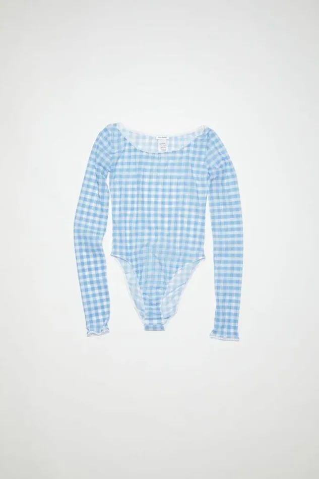 Acne Studios Tshirts Woman Gingham Body SuitRunway Show Ice Blue