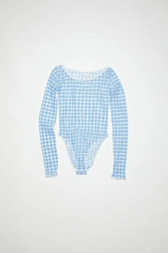 Acne Studios Tshirts Woman Gingham Body SuitRunway Show Ice Blue