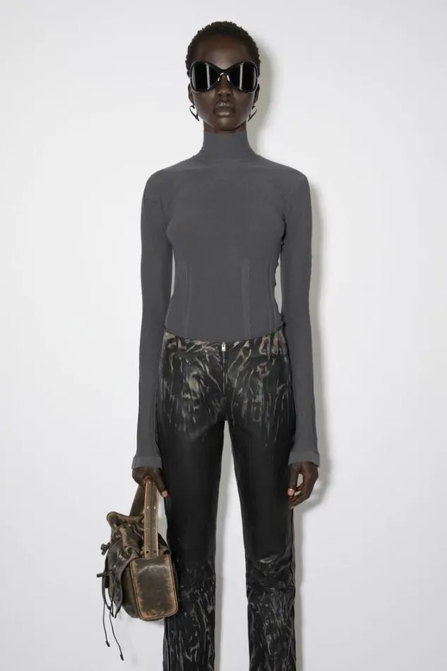 Acne Studios Tshirts Woman High Neck Seamless Top Dark Grey