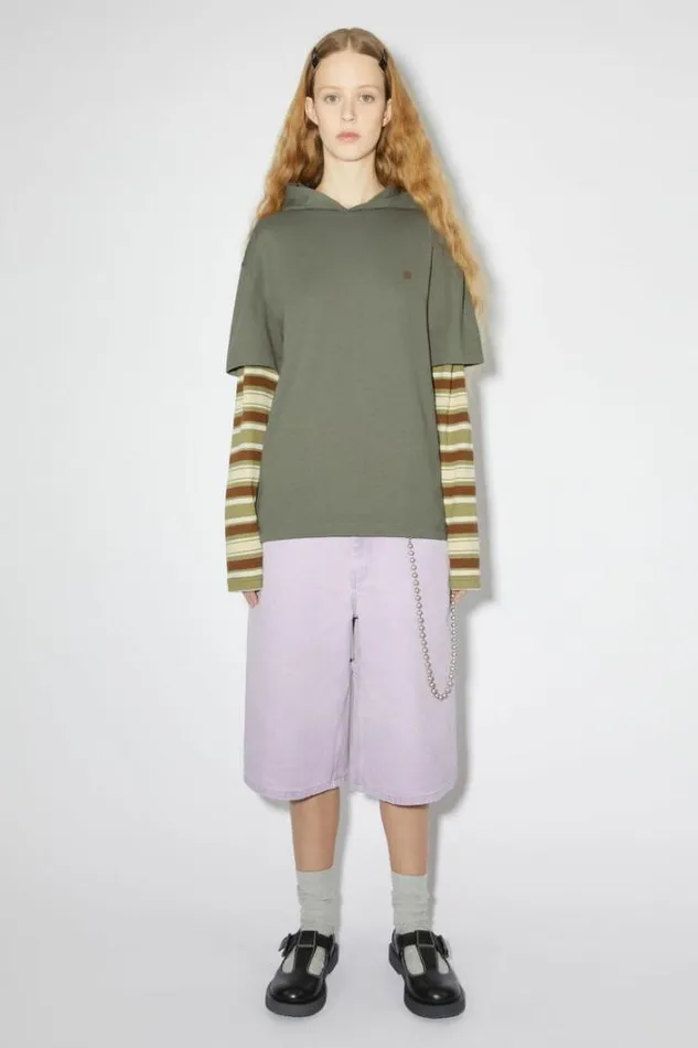 Acne Studios Tshirts Woman Hooded Layered SweaterUnisex Storm Grey