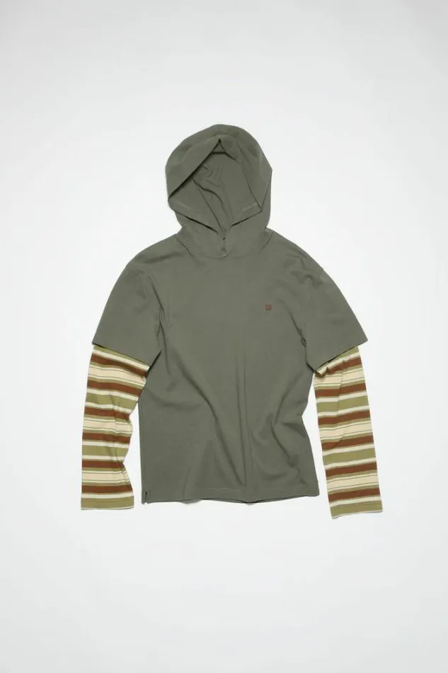 Acne Studios Tshirts Woman Hooded Layered SweaterUnisex Storm Grey