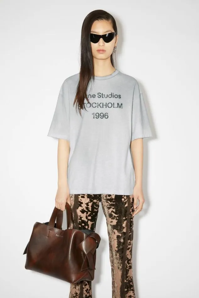 Acne Studios Tshirts Woman Logo Tshirt Pale Grey Melange