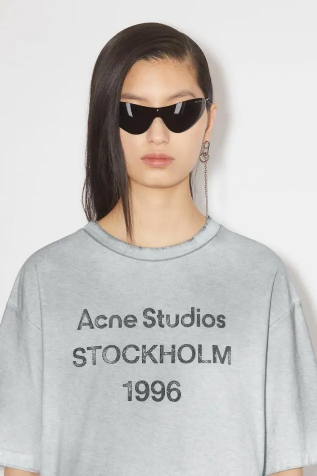 Acne Studios Tshirts Woman Logo Tshirt Pale Grey Melange