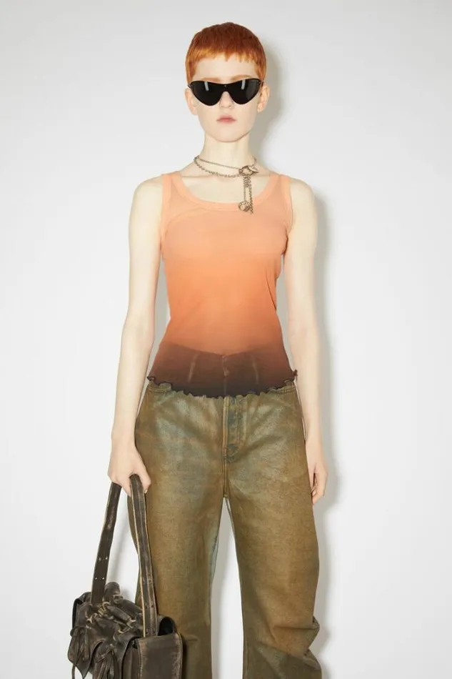 Acne Studios Tshirts Woman Mesh Tank Top BeigeBrown