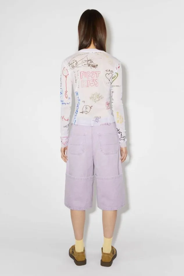 Acne Studios Tshirts Woman Scribbles Long Sleeve TshirtUnisex White Multicolor