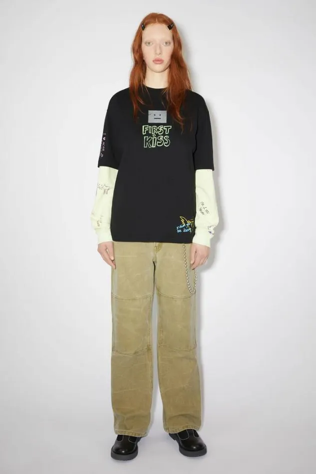 Acne Studios Tshirts Woman Scribbles TshirtUnisex Faded Black