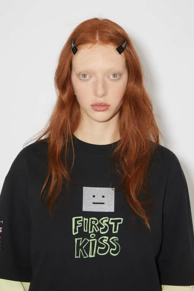 Acne Studios Tshirts Woman Scribbles TshirtUnisex Faded Black