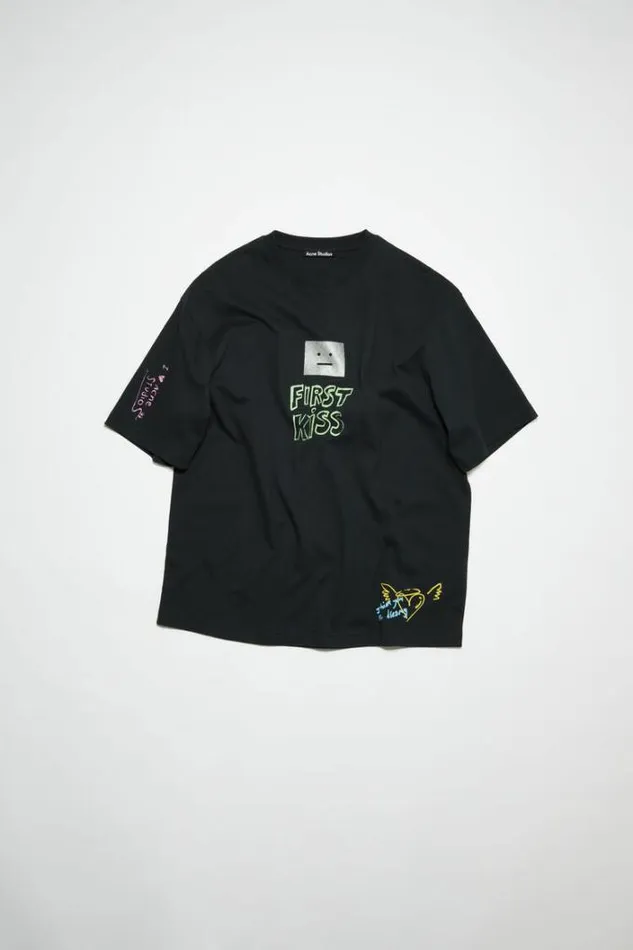 Acne Studios Tshirts Woman Scribbles TshirtUnisex Faded Black