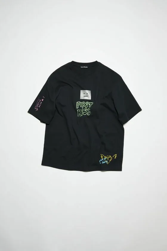 Acne Studios Tshirts Woman Scribbles TshirtUnisex Faded Black