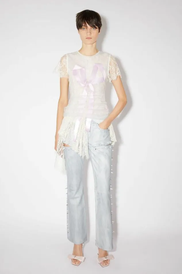 Acne Studios Trousers Woman Leather Spike Slit TrousersRunway Show Light Blue