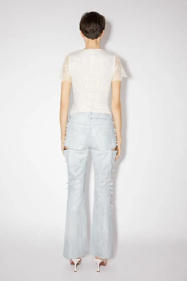 Acne Studios Trousers Woman Leather Spike Slit TrousersRunway Show Light Blue
