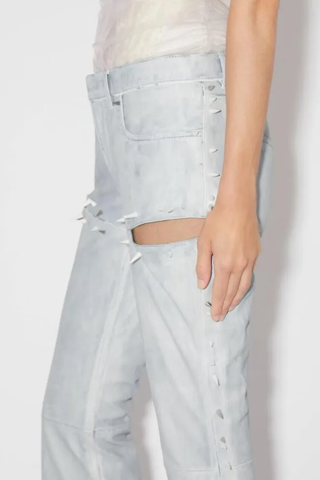 Acne Studios Trousers Woman Leather Spike Slit TrousersRunway Show Light Blue