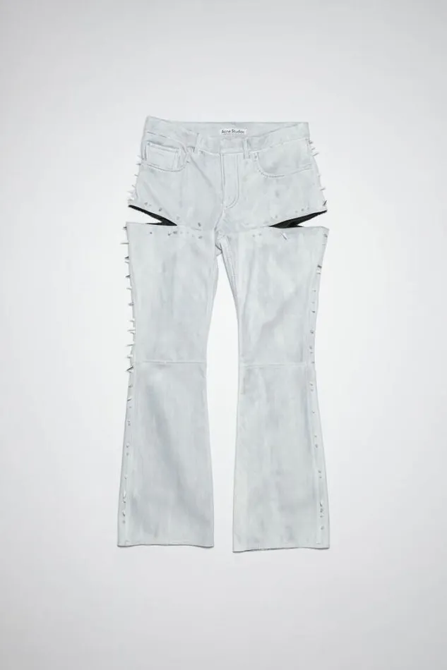 Acne Studios Trousers Woman Leather Spike Slit TrousersRunway Show Light Blue