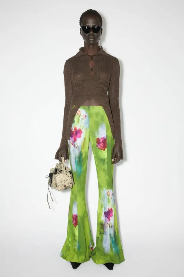 Acne Studios Trousers Woman Print Flared Trousers Green Multi