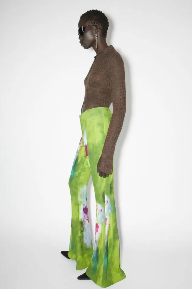 Acne Studios Trousers Woman Print Flared Trousers Green Multi