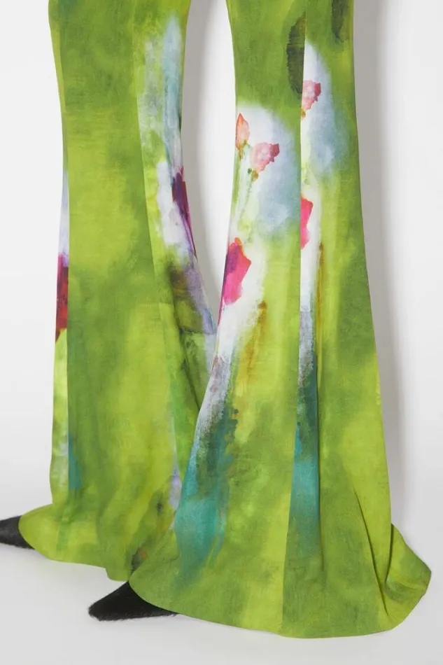 Acne Studios Trousers Woman Print Flared Trousers Green Multi