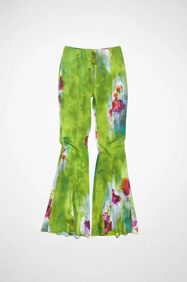 Acne Studios Trousers Woman Print Flared Trousers Green Multi