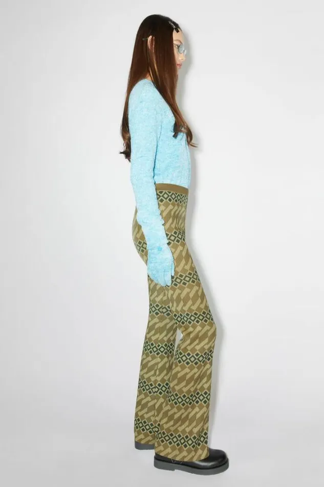 Acne Studios Trousers Woman Printed Rib Knit TrousersUnisex Khaki BeigeWheat Beige