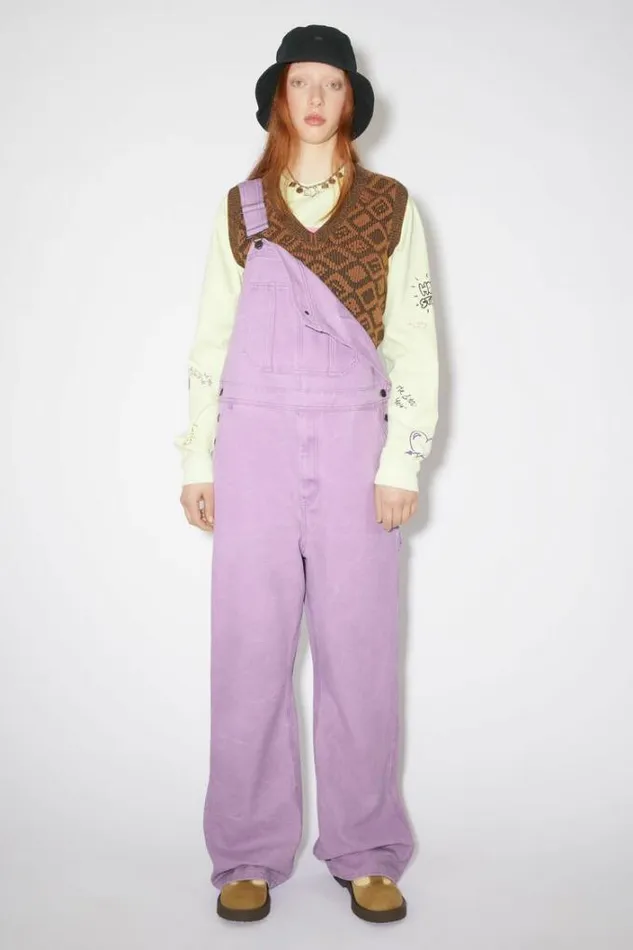 Acne Studios Trousers Woman Regular Fit Canvas DungareesUnisex Smoky Purple