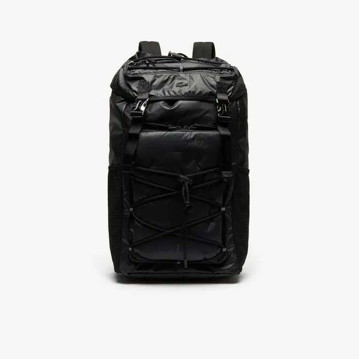 Altitude Drawstring Flap Nylon Backpack Black Mens Lacoste Bags Store
