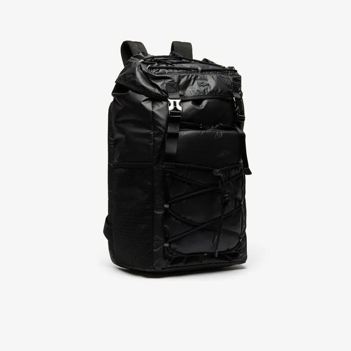 Altitude Drawstring Flap Nylon Backpack Black Mens Lacoste Bags Store