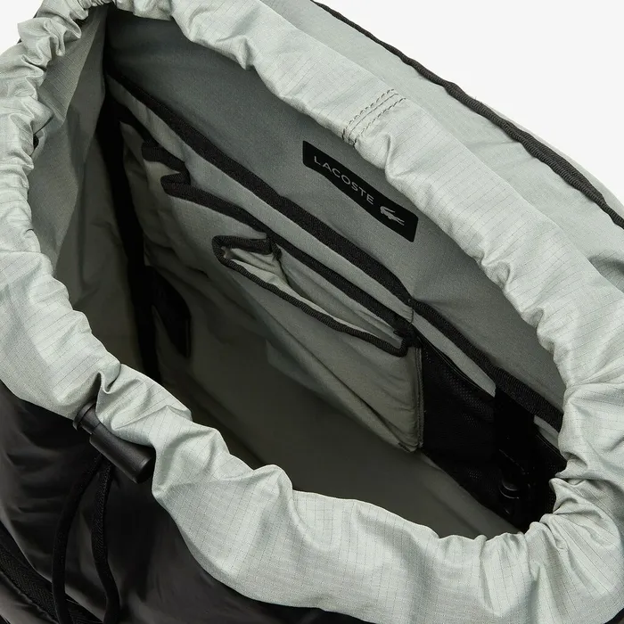 Altitude Drawstring Flap Nylon Backpack Black Mens Lacoste Bags Store