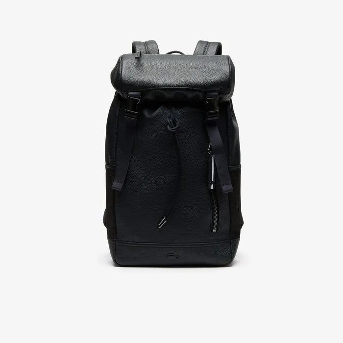 Altitude Grained Leather Flap Backpack Phantom Dark Sapphire Mens Lacoste Bags Outlet