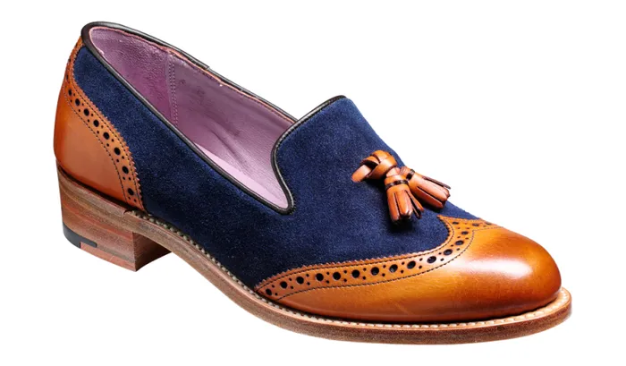 Amber 8211 Cedar Calf Blue Suede Womens Barker Shoes Loafers
