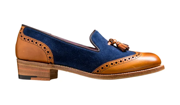 Amber 8211 Cedar Calf Blue Suede Womens Barker Shoes Loafers