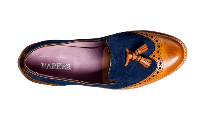 Amber 8211 Cedar Calf Blue Suede Womens Barker Shoes Loafers