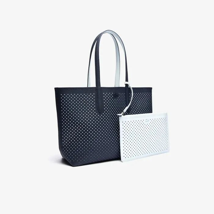 Anna Removable Pouch Perforated Reversible Tote Dark Sapphire Illusion Bl Womens Lacoste Bags Outlet