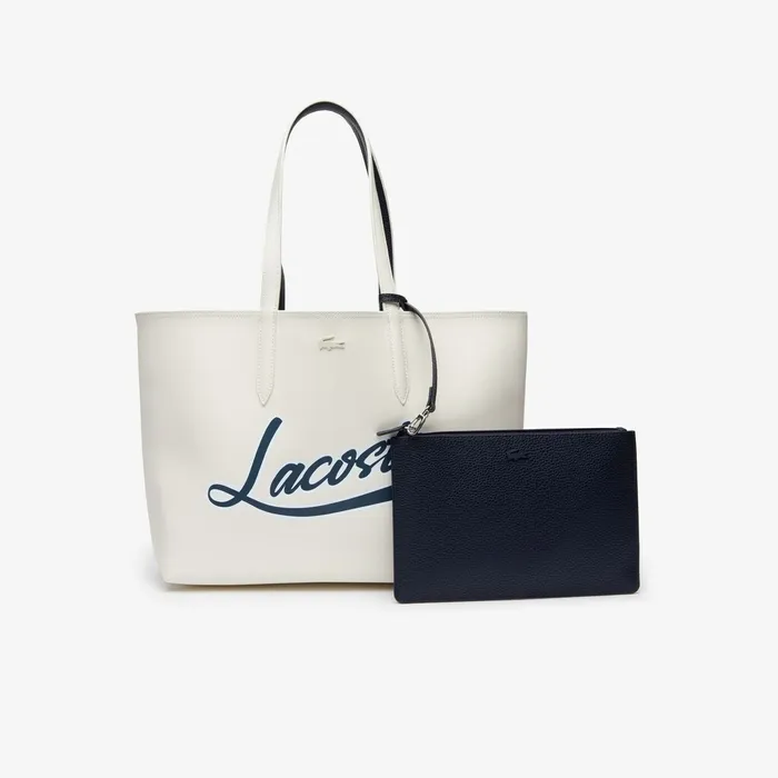 Anna Removable Pouch Signature Reversible Tote Typo Marshmallow Dark Sap Womens Lacoste Bags Outlet