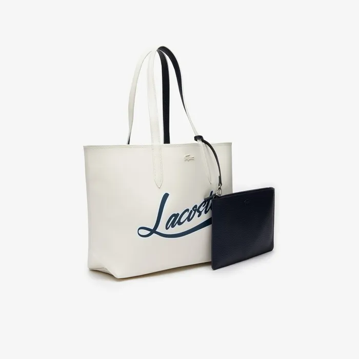 Anna Removable Pouch Signature Reversible Tote Typo Marshmallow Dark Sap Womens Lacoste Bags Outlet