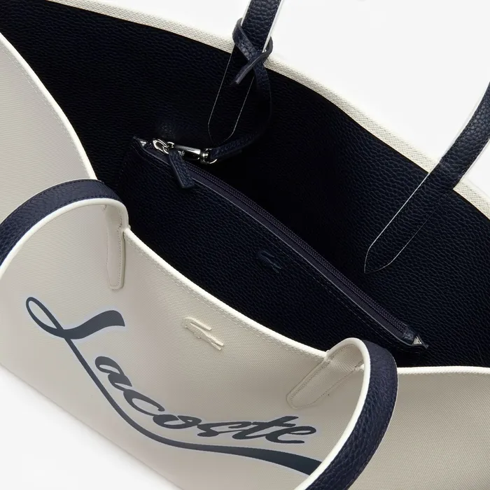 Anna Removable Pouch Signature Reversible Tote Typo Marshmallow Dark Sap Womens Lacoste Bags Outlet