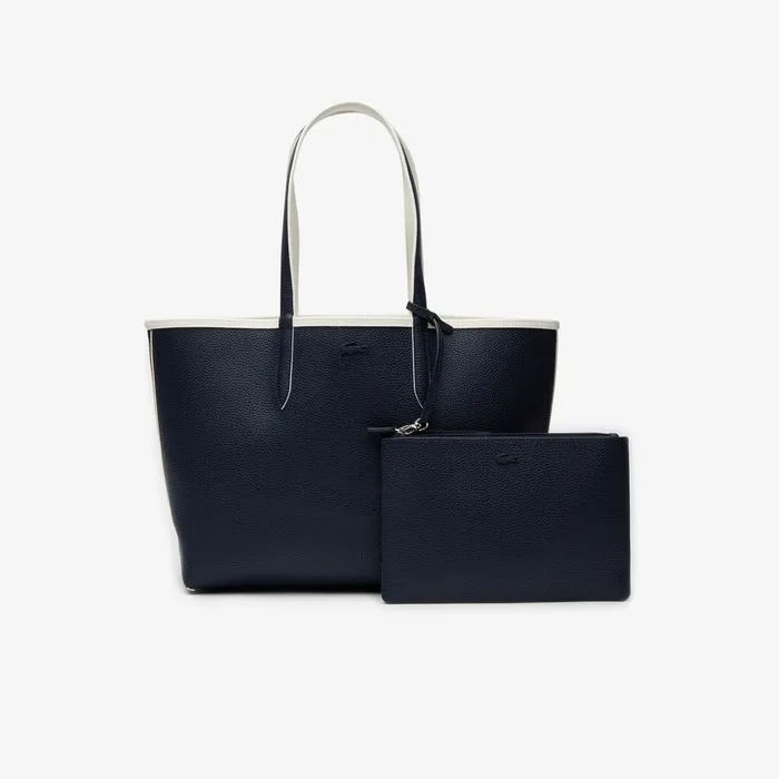 Anna Removable Pouch Signature Reversible Tote Typo Marshmallow Dark Sap Womens Lacoste Bags Outlet